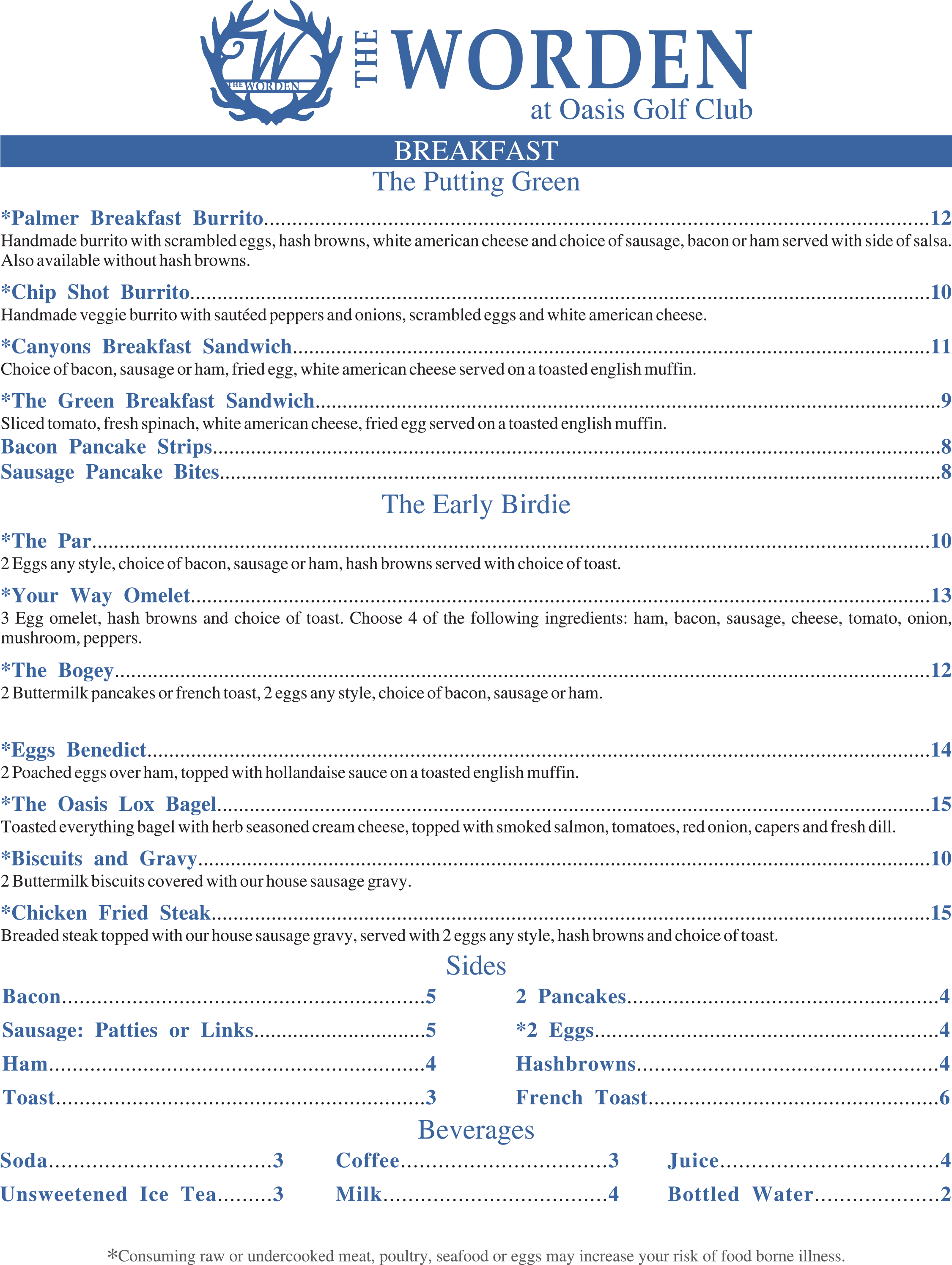 Dinner menu - The Worden