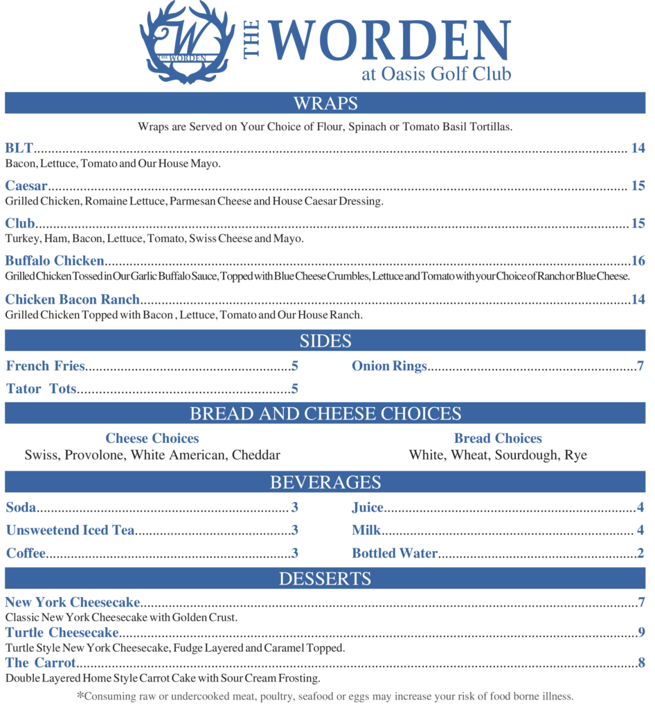 Lunch menu - The Worden